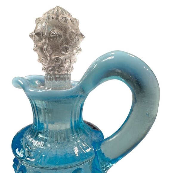Fenton Opalescent Cruet Bottle Italy Hobnail Pattern Clear Stopper Vintage Glass - Picture 7 of 16